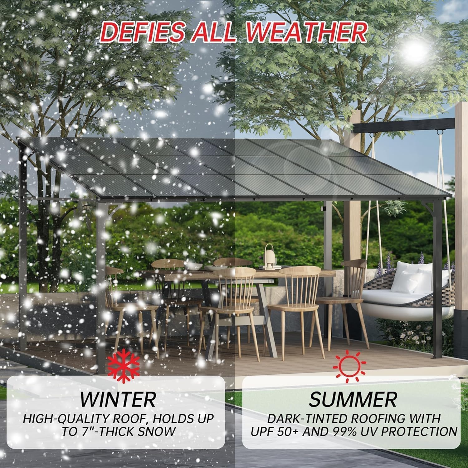 10'X14' Hardtop Wall Mounted Gazebo with Gutters & Galvanized Steel Roof, 60MPH Wind Resistance
