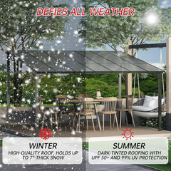 10'X14' Hardtop Wall Mounted Gazebo with Gutters & Galvanized Steel Roof, 60MPH Wind Resistance