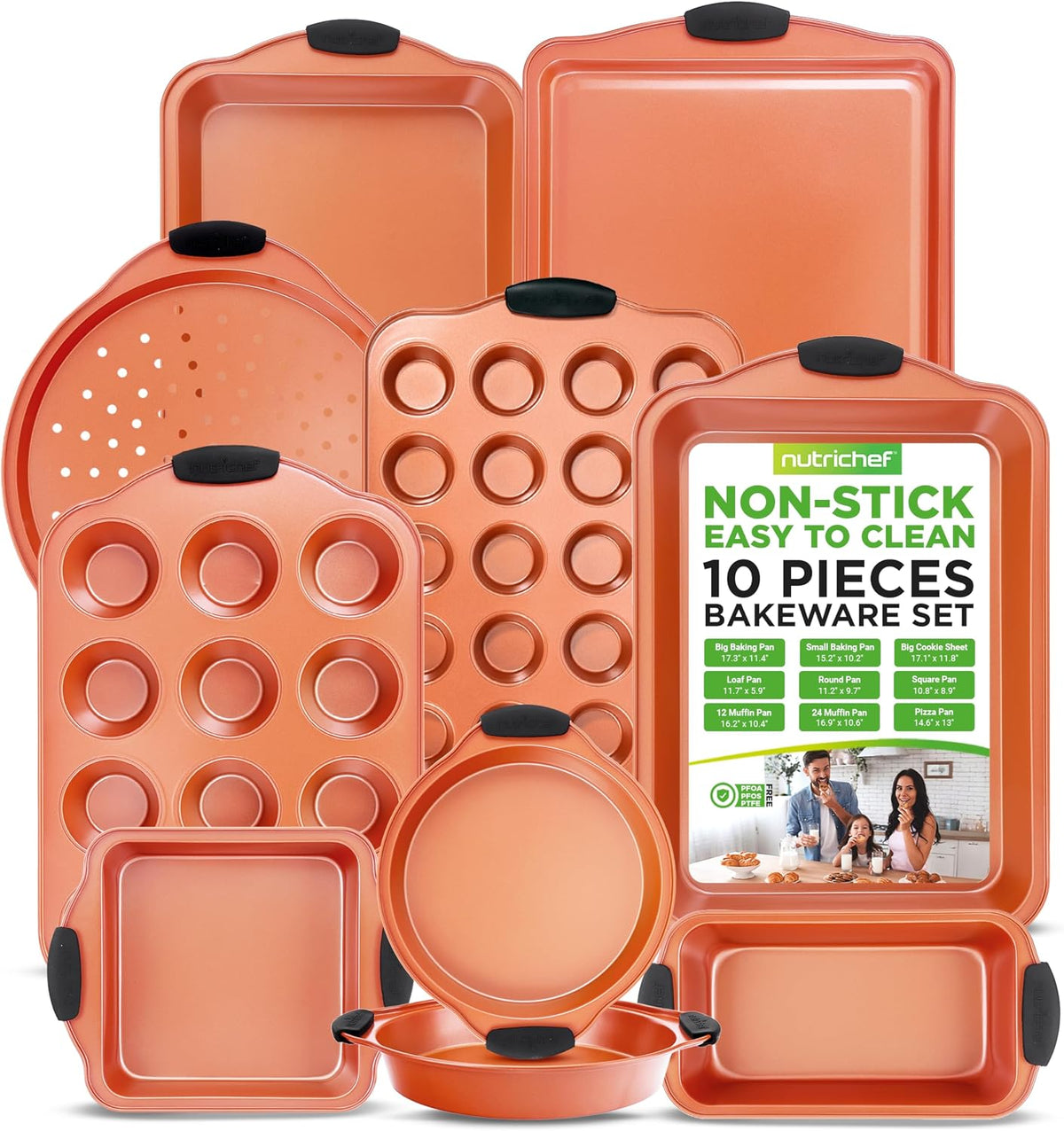 10-Piece Nonstick Pans Set - Bakeware Sets for Cookies, Cakes, & Roasting - Bakeware Includes Cookie Sheet, Muffin