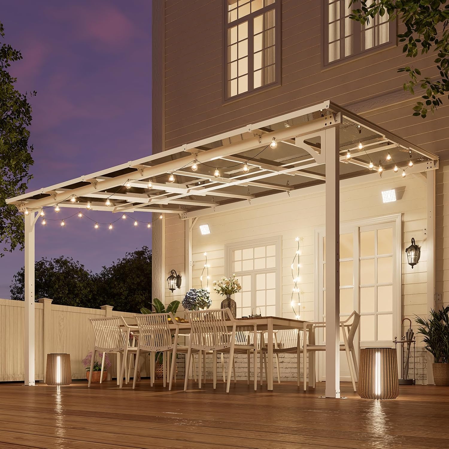 10' x 12' Wall Mounted Lean to Metal Awnings with Sloped Roof, Outdoor Patio Gazebo Awning for Backyard