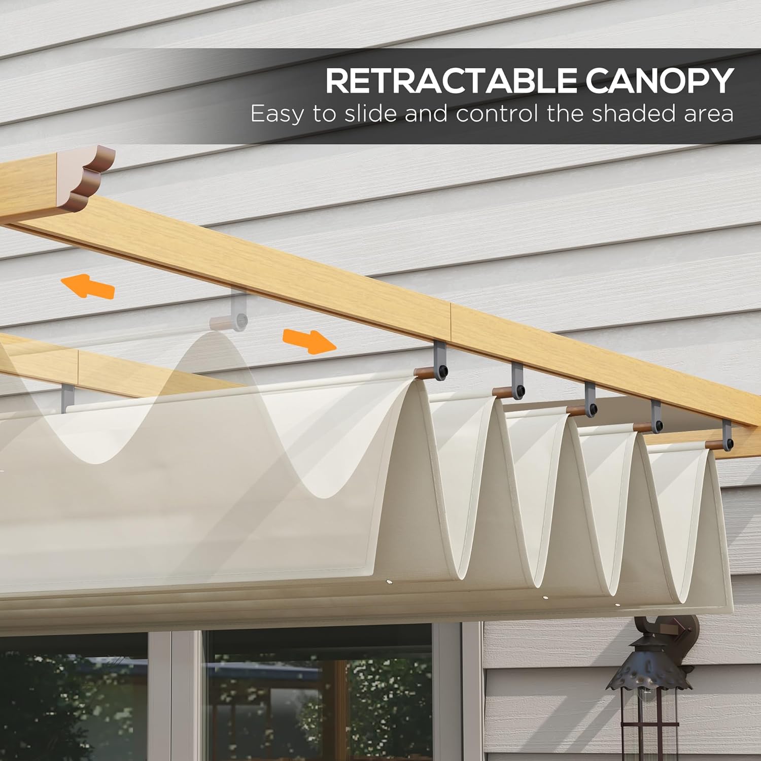 10' x 13' Retractable Pergola Canopy, Wood Grain Aluminum Pergola, Outdoor Sun Shade Shelter for Grill, Garden, Patio
