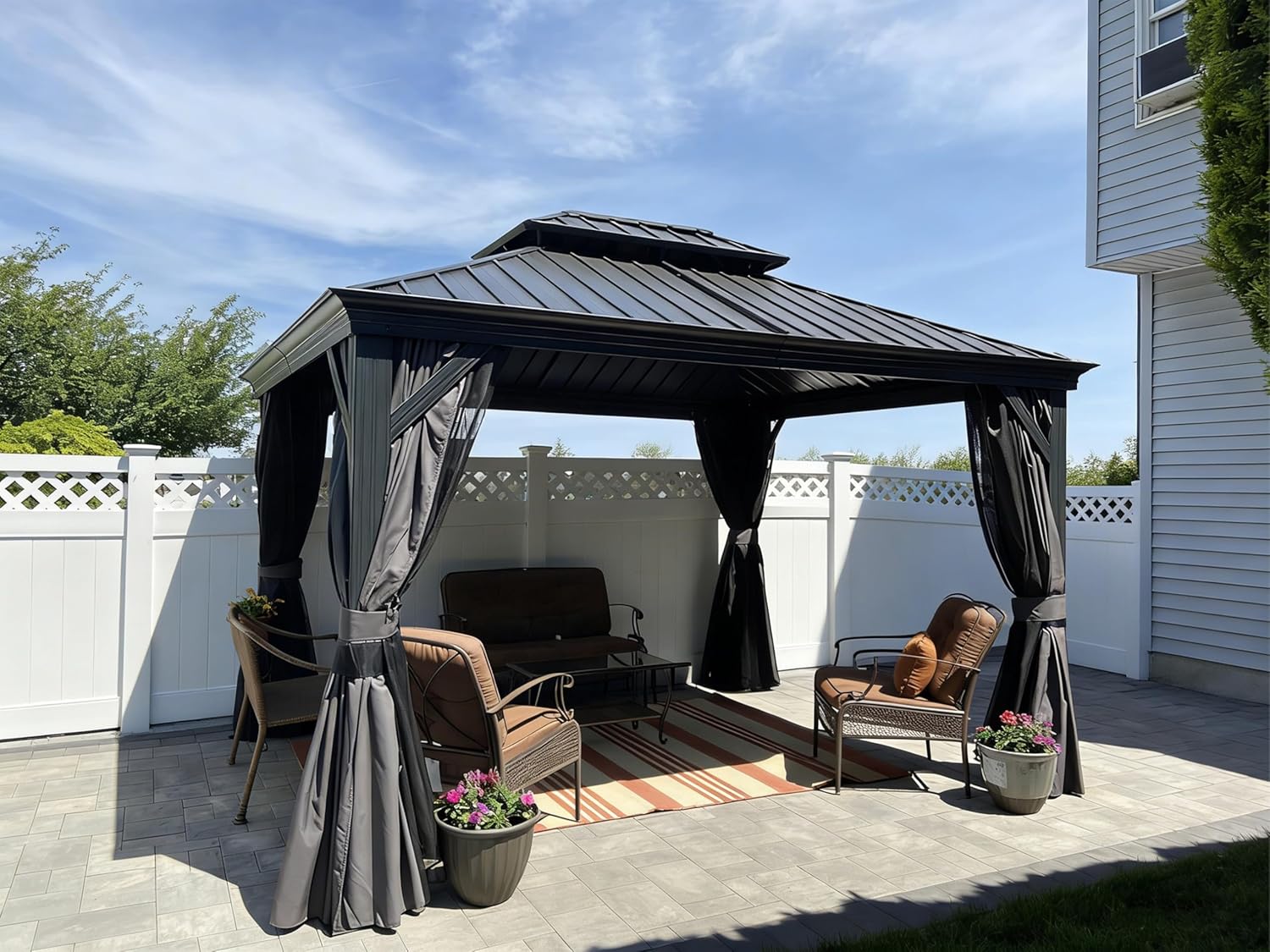 10' X 12' Permanent Hardtop Gazebo Aluminum Gazebo with Galvanized Steel Double Roof for Patio Lawn and Garden