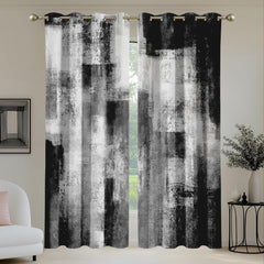 100% Blackout Curtains,Black and Gray Abstract Blackout Curtains 84 Inches Long,Grey Black White Full Room Darkening
