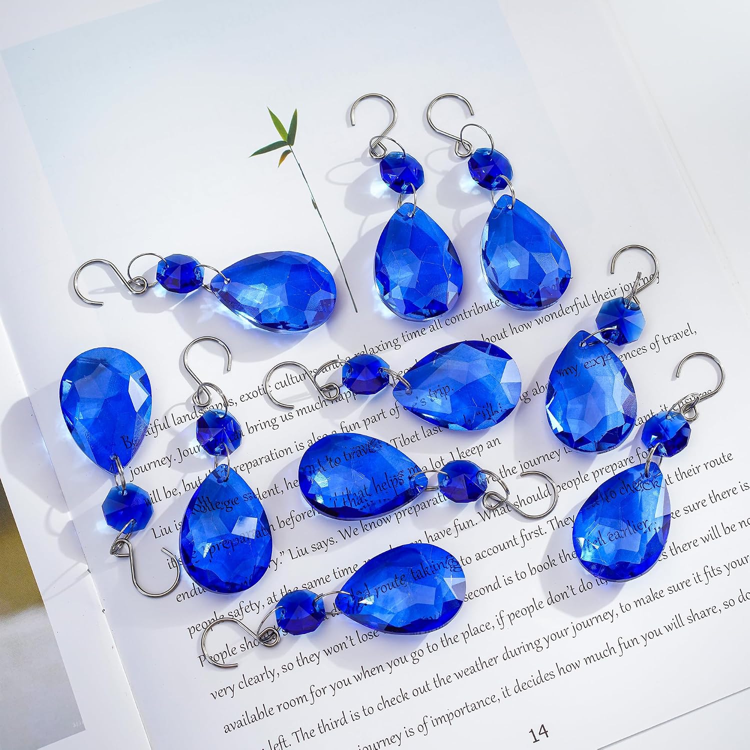 10 Pcs Blue Crystal Bauhinia Suncatcher Prisms Chandelier Window Decor - Blue Crystal Bauhinia Prisms Suncatcher