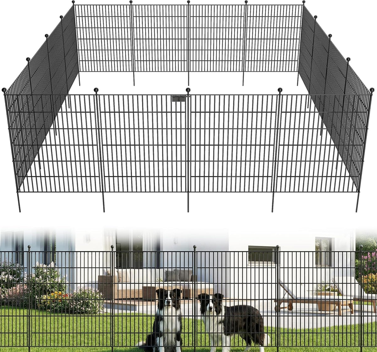 10 Panels No Dig Garden Fence with Gate, 40 in(H) X 24.2 ft(L) Metal Fence Panels, Thickened Rustproof Garden Fencing