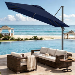 10 X 10FT Cantilever Patio Umbrella, 360-Degree Rotation Square Hanging Offset Umbrella with Crank