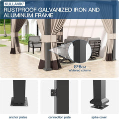10' × 12' Hardtop Gazebo Wall-Mounted Lean to Gazebo Pergola with Sloping Roof and Durable Aluminum Frame,Large Heavy
