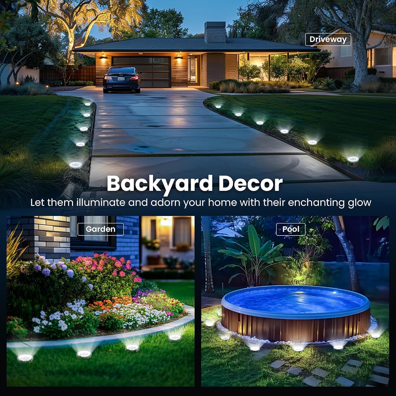 10 Pack Solar Ground Lights Outdoor, Backyard Decor Cool White | IP65 Waterproof Stainless Steel Landscape Lighting