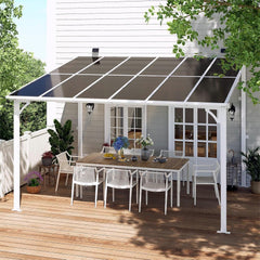 10' x 12' Wall Mounted Lean to Metal Awnings with Sloped Roof, Outdoor Patio Gazebo Awning for Backyard