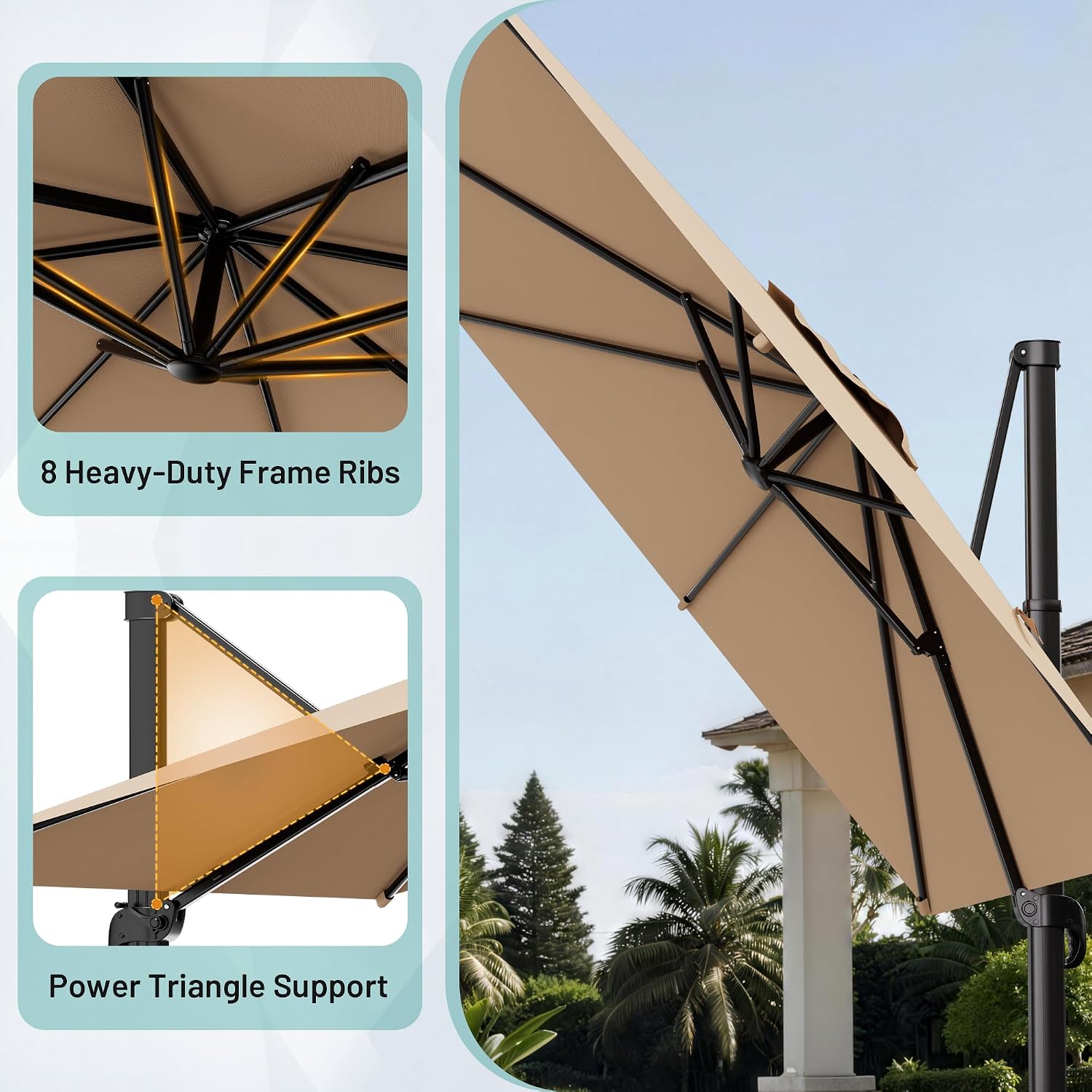 10 X 13 FT Cantilever Patio Umbrella, 360-Degree Rotation Rectangular Offset Umbrella with Crank