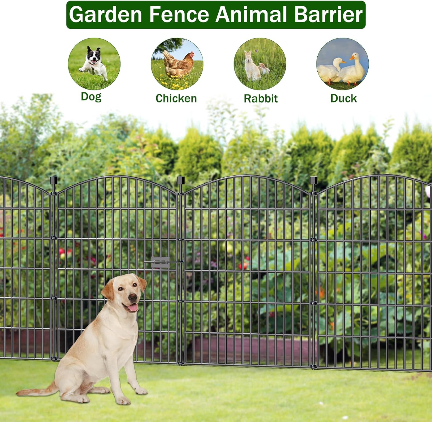 10 Panels No Dig Decorative Garden Fence with Gate - 40 in (H) x 23.6 ft (L), Dog Fence Outdoor for Yard, Rustproof
