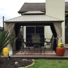 10' x 12' Outdoor Hardtop Gazebo, Champagne Aluminum Gazebo with Galvanized Steel Double Roof