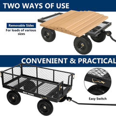 10" Flat Free Tires Heavy Duty Garden Cart with 180° Rotating Handle and Removable Sides, 4 Cu.Ft 880 lbs Capacity