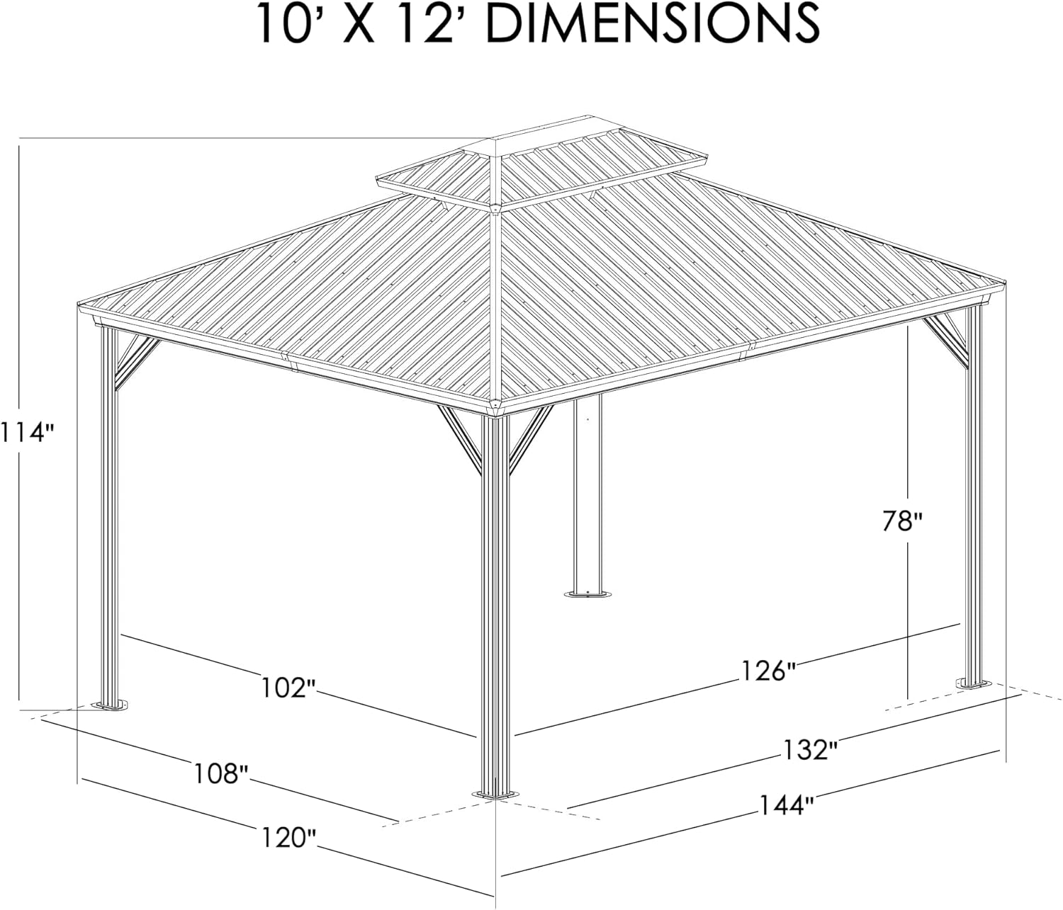 10'x12' Hardtop Gazebo - Permanent Metal Pavilion with Netting and Shaded Curtains for Patio, Backyard
