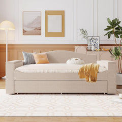 & Bright Designs Upholstered Daybed with Trundle, Full Size Day Bed Frame with Storage Armrests, USB Ports and