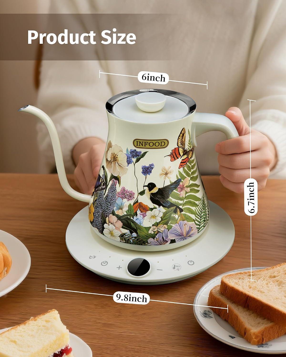 0.8L Gooseneck Electric Kettle, Precise Temperature Control for Pour Over Coffee & Tea, 1200W Fast Boiling Water