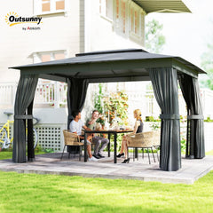 10' x 12' Outdoor Patio Gazebo, Heavy Duty Gazebo Canopy Shelter with Double Roof, Curtains, Netting, Steel Frame