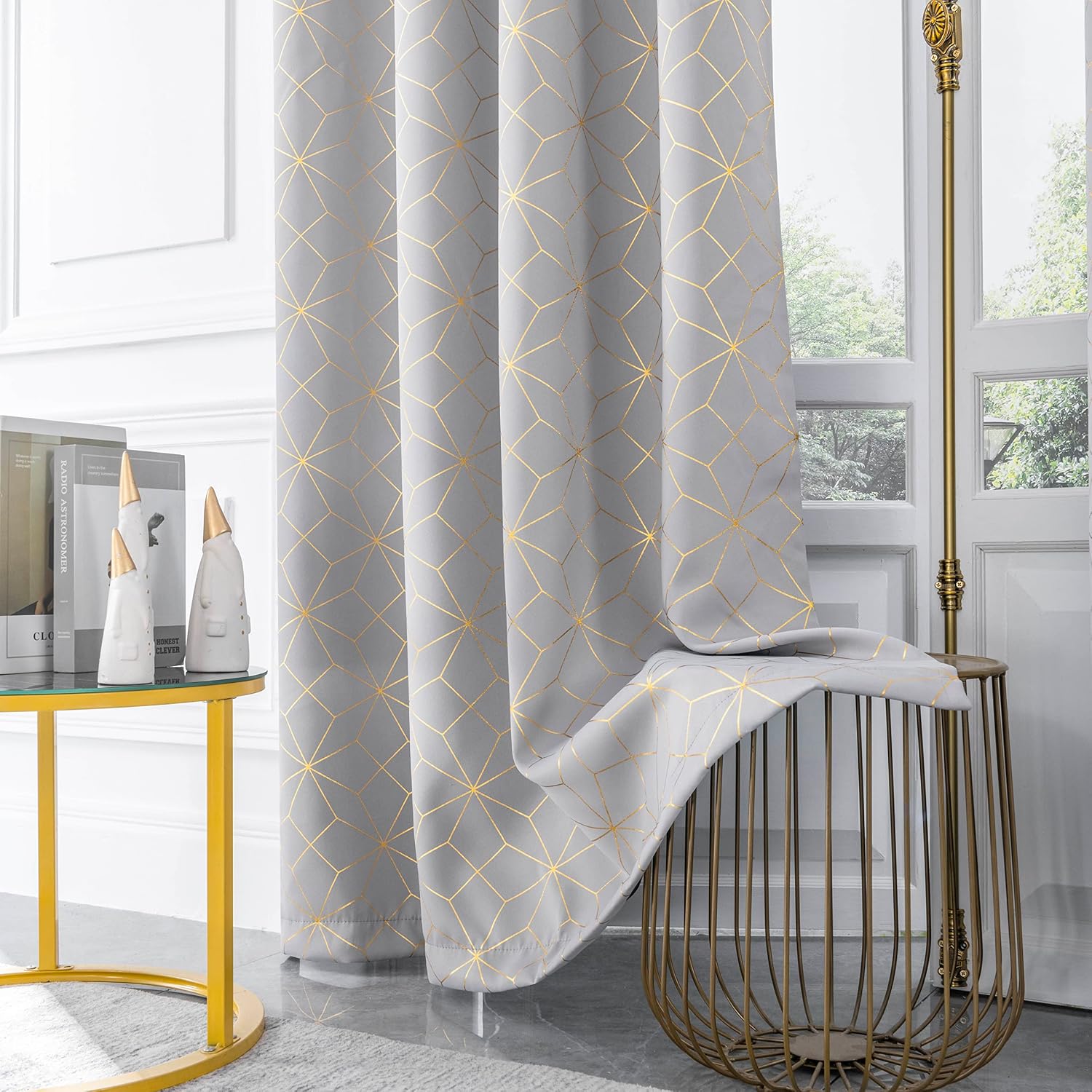 100% Blackout Curtains for Bedroom Living Room Moroccan Gold Patterned Drapes Thermal Insulated