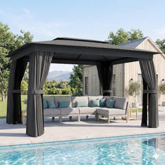 10' x 12' Outdoor Patio Gazebo, Heavy Duty Gazebo Canopy Shelter with Double Roof, Curtains, Netting, Steel Frame