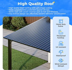 10'x14' Lean to Gazebo, Hardtop Pergola with Metal Roof, Wall Mounted Heavy Duty Canopy Awning for Backyard