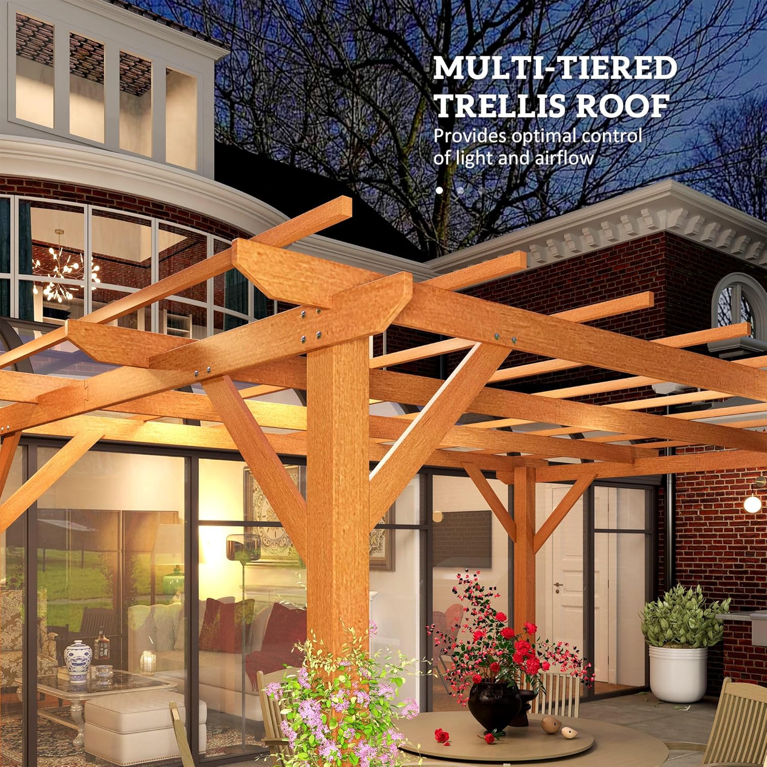 10' x 13' Outdoor Pergola, Wood Gazebo Grape Trellis with Stable Structure and Concrete Anchors for Climbing Plant