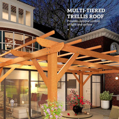 10' x 13' Outdoor Pergola, Wood Gazebo Grape Trellis with Stable Structure and Concrete Anchors for Climbing Plant