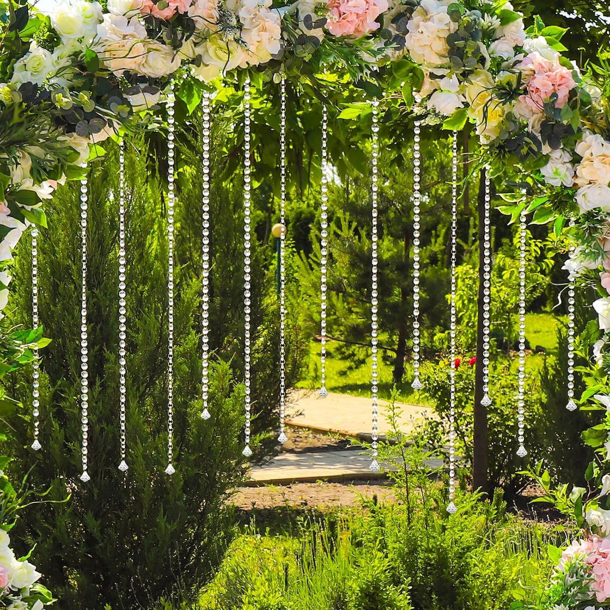 10 Pack 2ft Octagon Acrylic Crystal Beaded Garland Strands with Diamond Prism Pendant - 24" Hanging Chandelier Beads