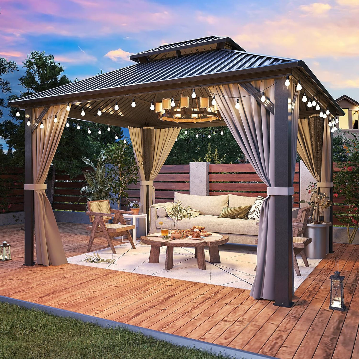 10'x12' Gazebo Hardtop Gazebo, Aluminum Frame Pergola with Double Galvanized Steel Roof