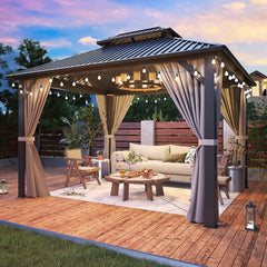 10'x12' Gazebo Hardtop Gazebo, Aluminum Frame Pergola with Double Galvanized Steel Roof