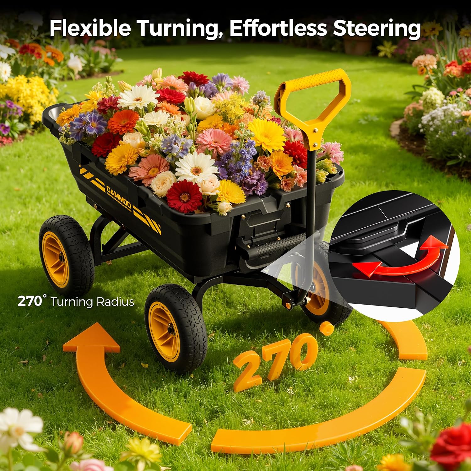 10-in NO-Flat Tires 900lb Garden Dump Cart Wheelbarrow Garden Wagon | Black Garden Cart DIY Expandable Bed Holds over