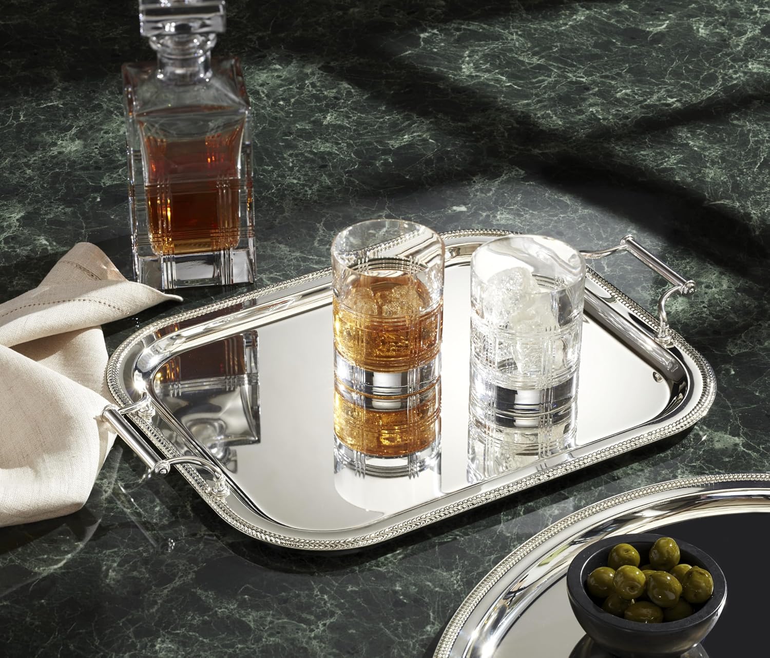 & Barton Silverplate Rectangular Serving Tray, Coffee Table Decor | mirror finish, hand wash only | handles for easy