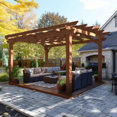 10' x 12' Patio Pergola, Cedar Wood Pergolas with Solid Structure, Pergola Kits
