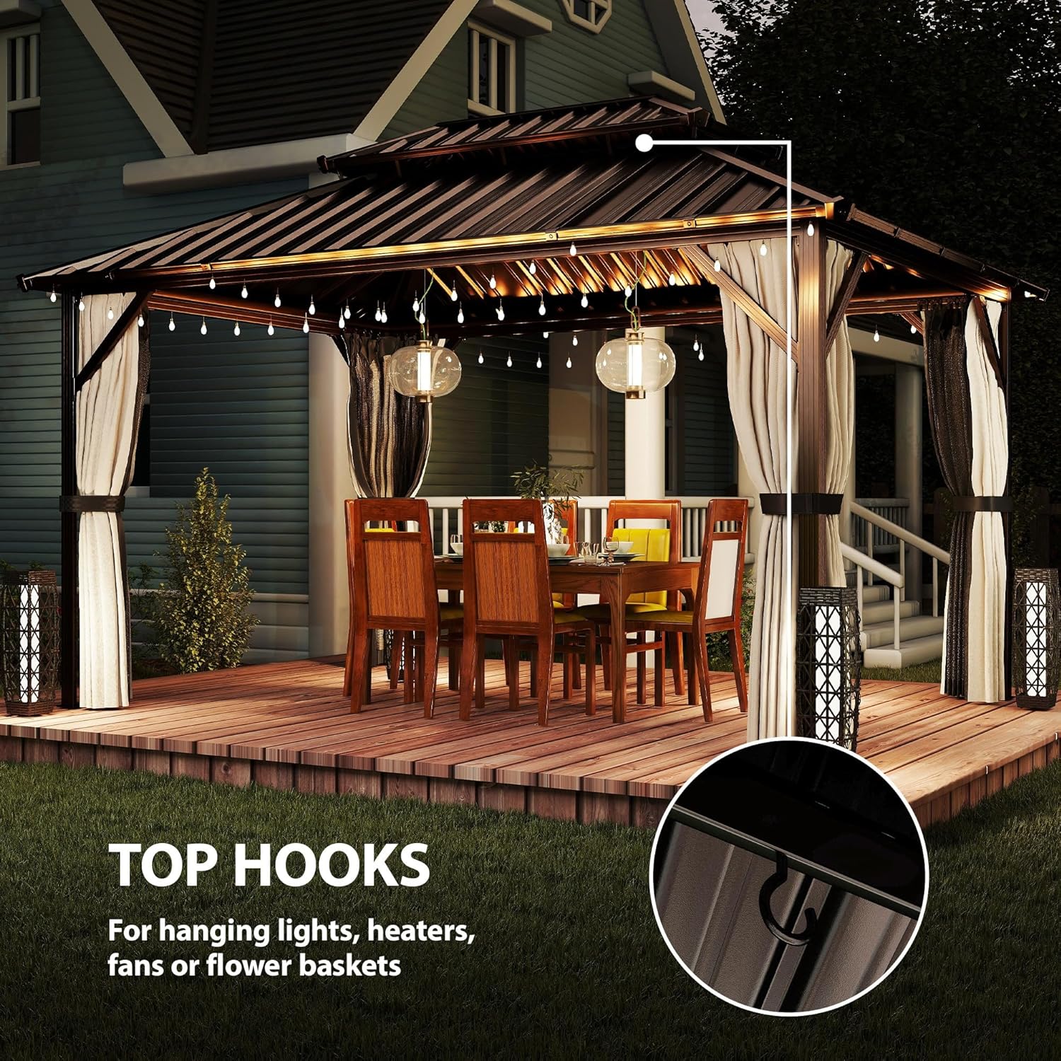 10' x 14' Hardtop Gazebo with UPF50+ Double Galvanized Steel Roof Canopy
