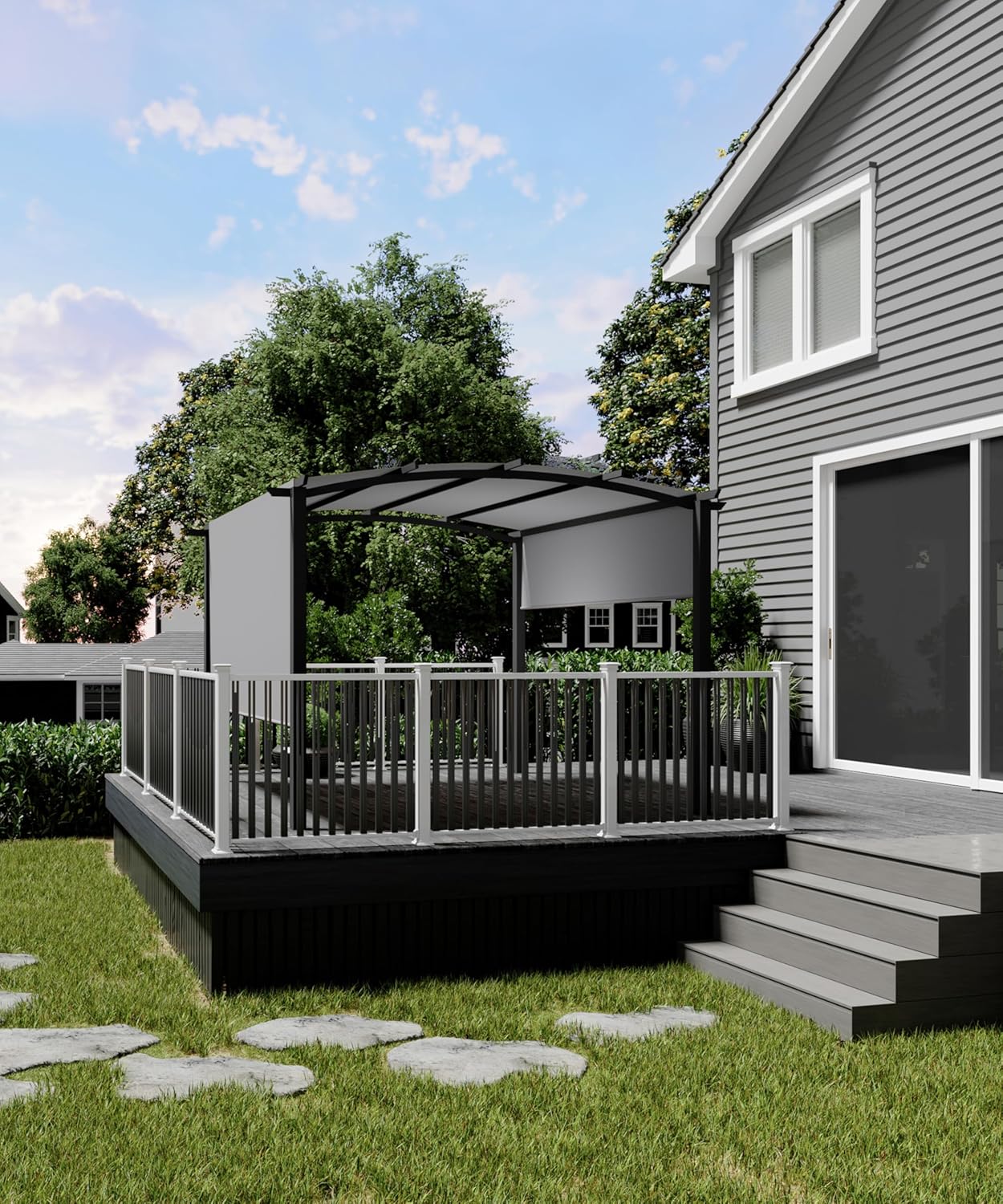 10 ft x 10 ft Outdoor Arched Pergola, Metal Gazebo with Retractable Sun Shade for Backyards, Lawn