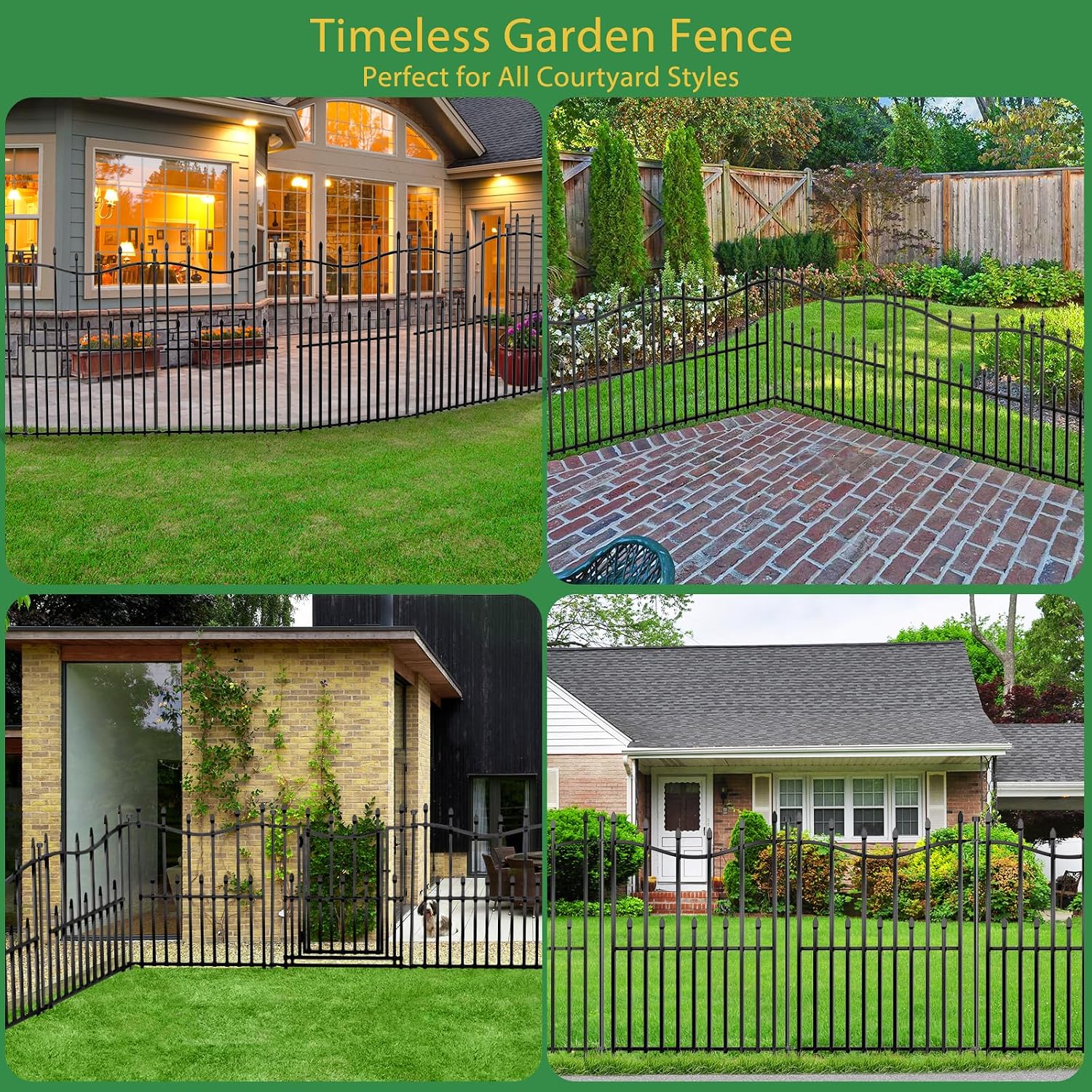 10 Panels No Dig Decorative Garden Fence with Gate, 24in(H) × 22ft(L) Heavy-Duty Rustproof Metal Panels, Outdoor Dog
