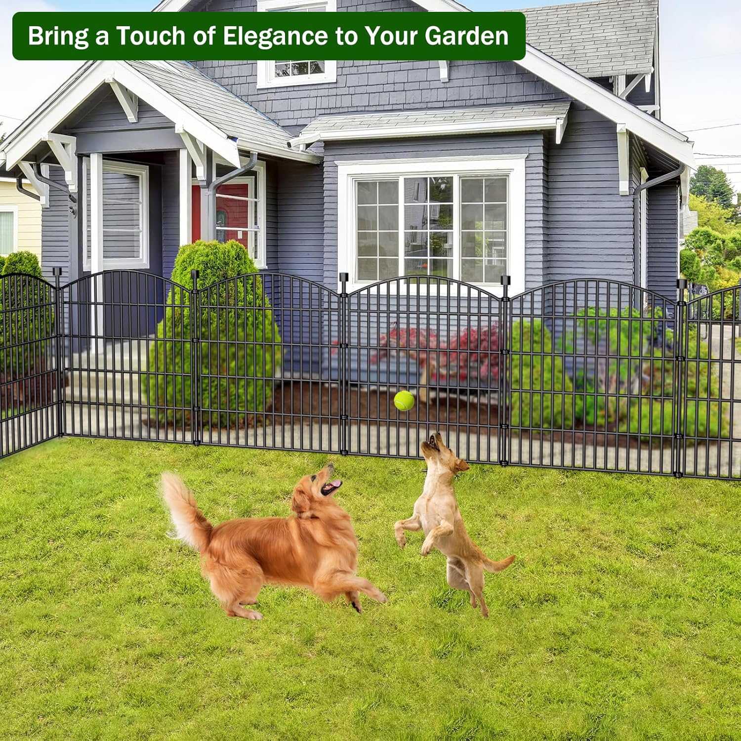 10 Panels Decorative Garden Fence - 32 in (H) x 23.6 ft (L) No Dig Dog Fence Outdoor for Yard, Rustproof Tall Garden