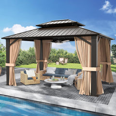10'x12' Hardtop Gazebo, Galvanized Steel Double Roof Canopy with Heavy-Duty Steel Frame