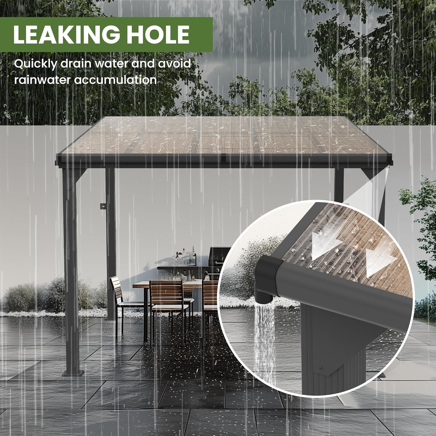 10 * 20FT Pergola,4 * 7 Inch Thickened Pillars & Enlarged Base,Outdoor Hardtop Lean to Gazebo,Wall Mounted