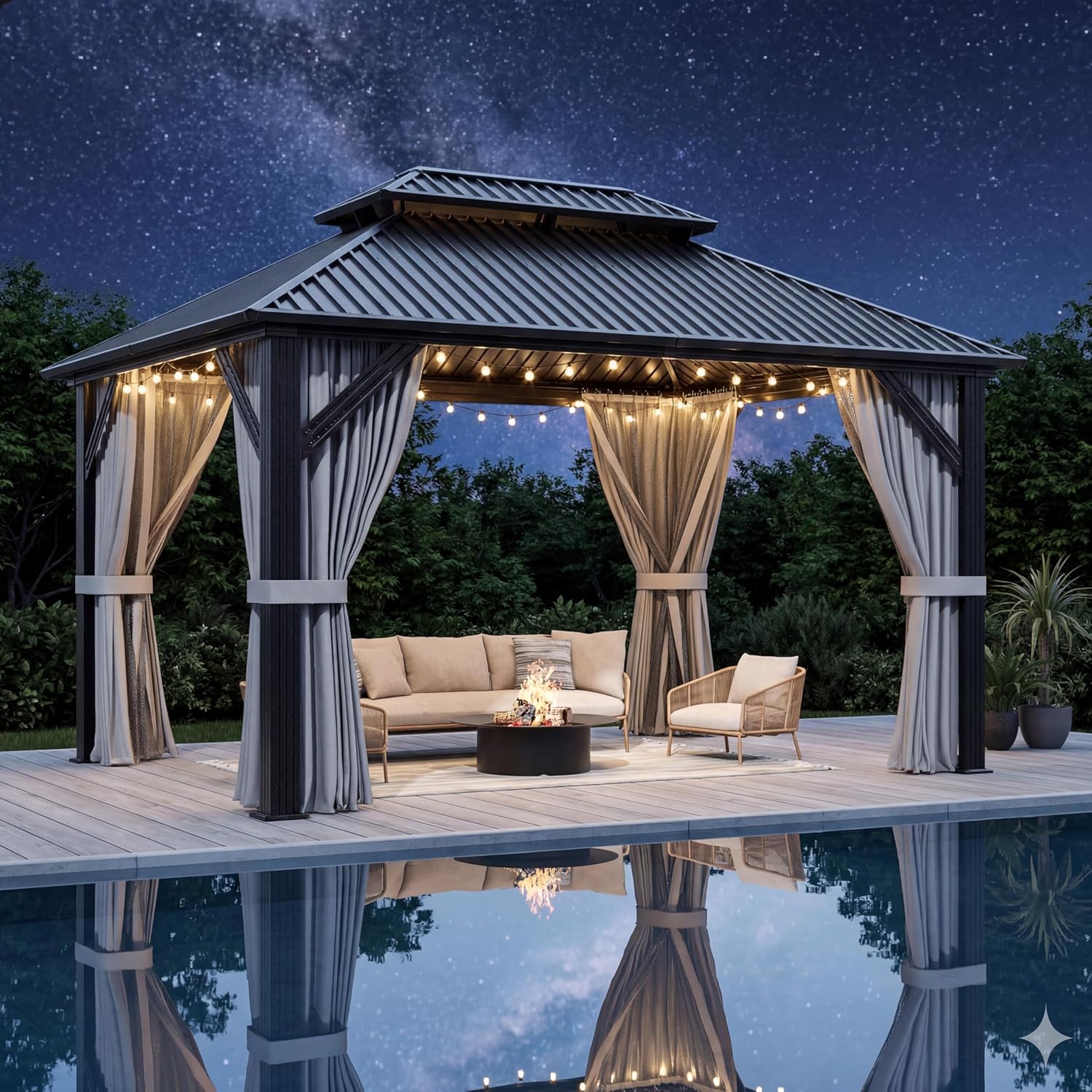 10'x12' Gazebo Hardtop Gazebo, Aluminum Frame Pergola with Double Galvanized Steel Roof