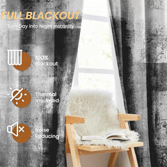 100% Blackout Curtains,Black and Gray Abstract Blackout Curtains 84 Inches Long,Grey Black White Full Room Darkening
