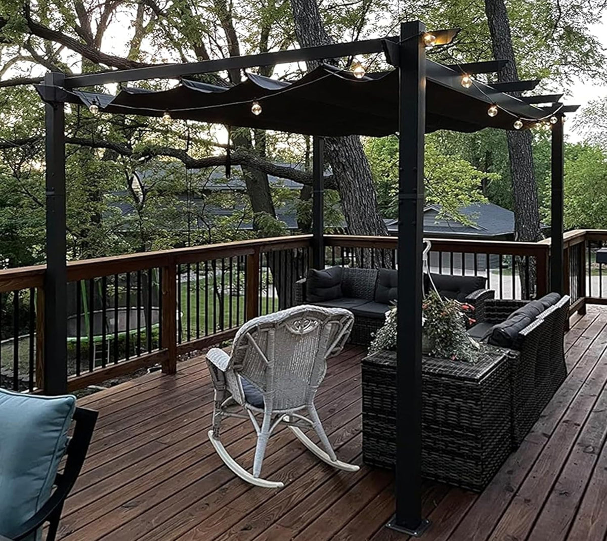 10' X 12' Outdoor Retractable Pergola with Sun Shade Canopy Patio Metal Shelter for Porch Garden Pavilion Grill Gazebo