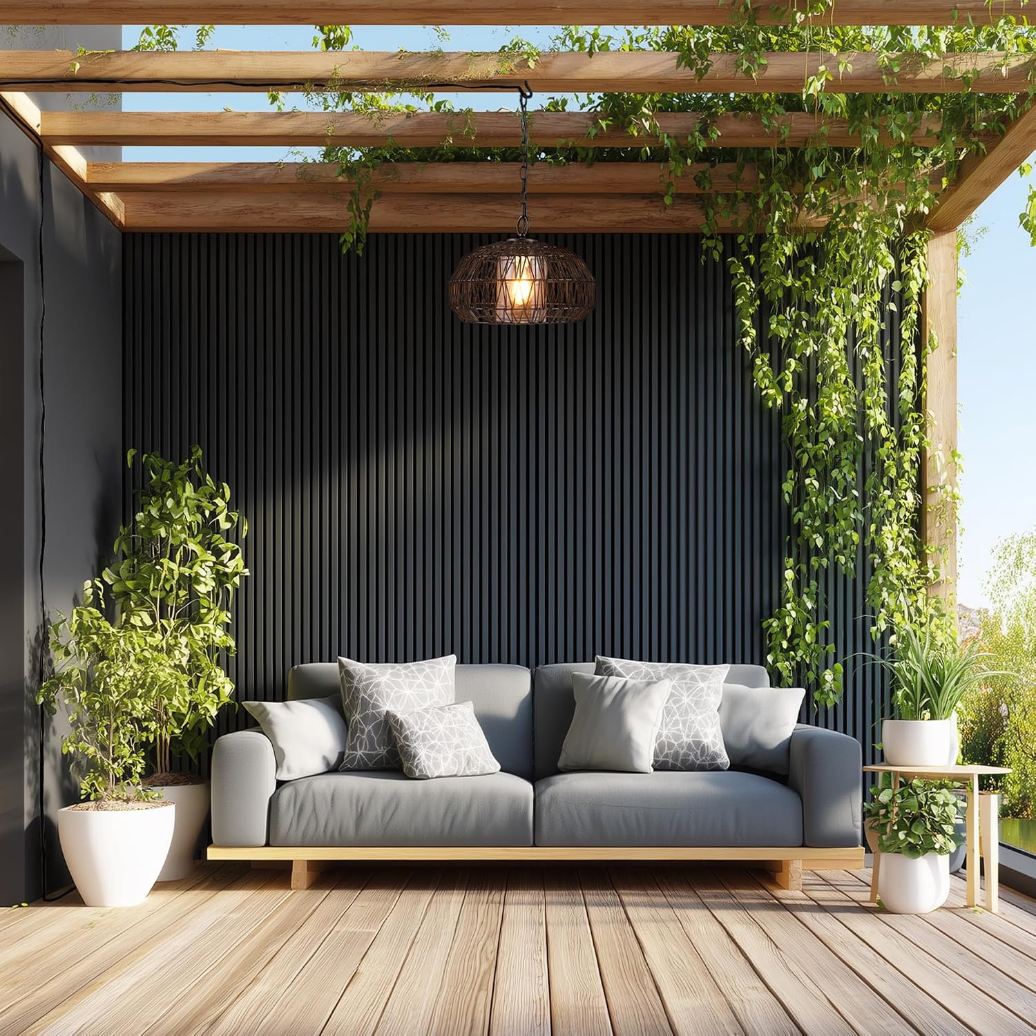 1-Light Outdoor/Indoor Plug-in Pendant Light, Black Woven Fabric Shade, Matte Black Finish, 20-Foot Designer Cord