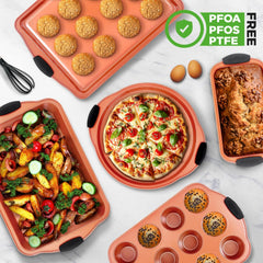 10-Piece Nonstick Pans Set - Bakeware Sets for Cookies, Cakes, & Roasting - Bakeware Includes Cookie Sheet, Muffin