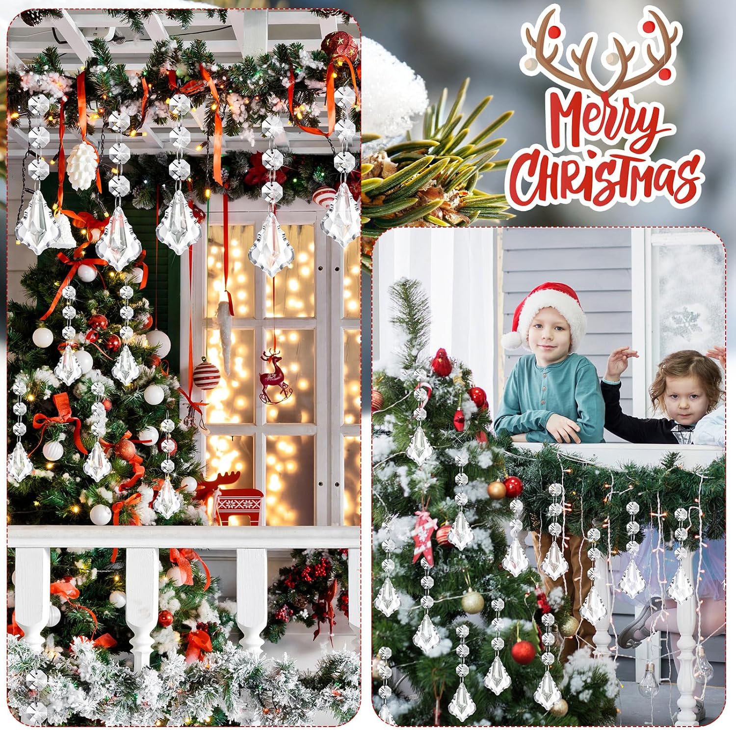 100 Pcs Hanging Crystals for Centerpieces Acrylic Chandelier Garland Beads Strands Prism Decorations Clear Teardrop