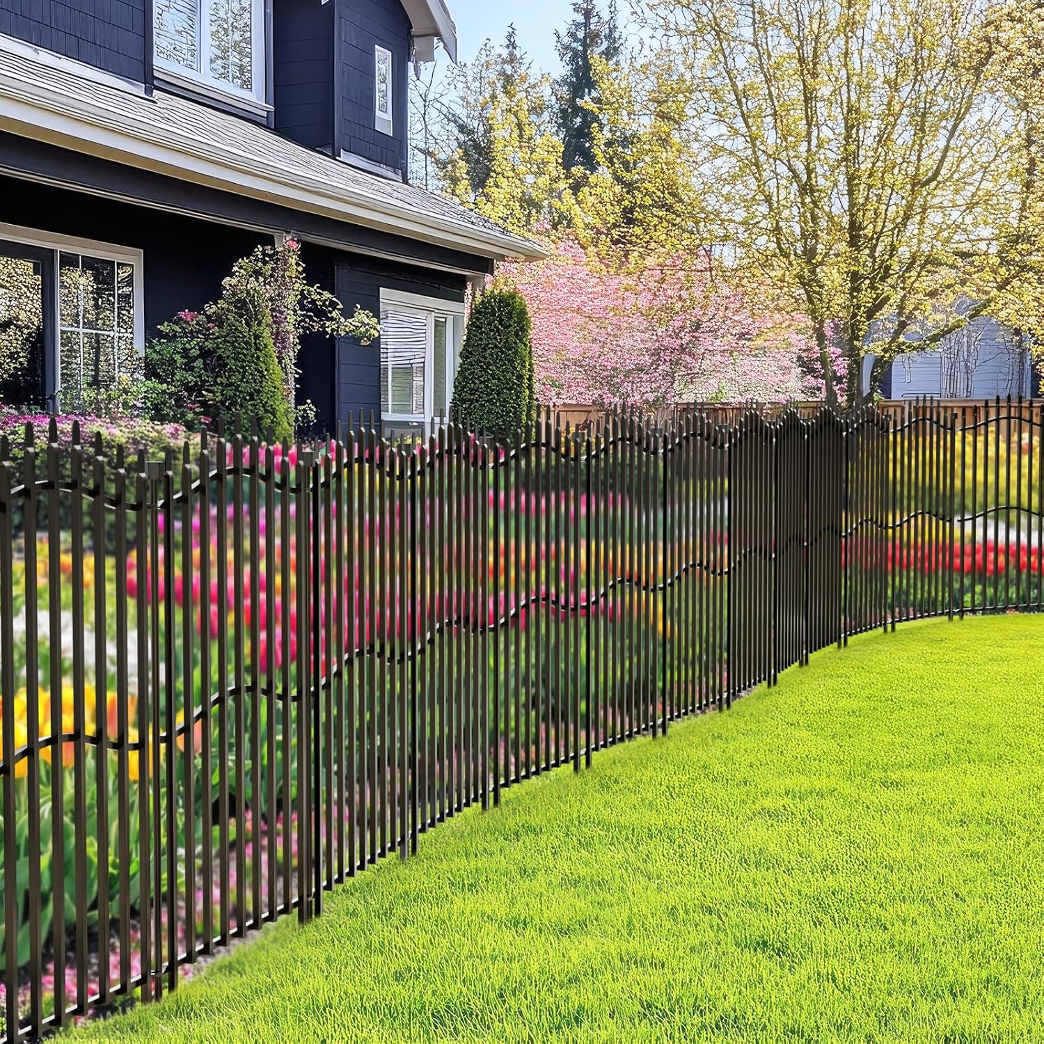 10 Panels No Dig Decorative Garden Fence with Gate - 40in H x 22.5ft L, Duty Square-Tall Heavy Duty Square Tube