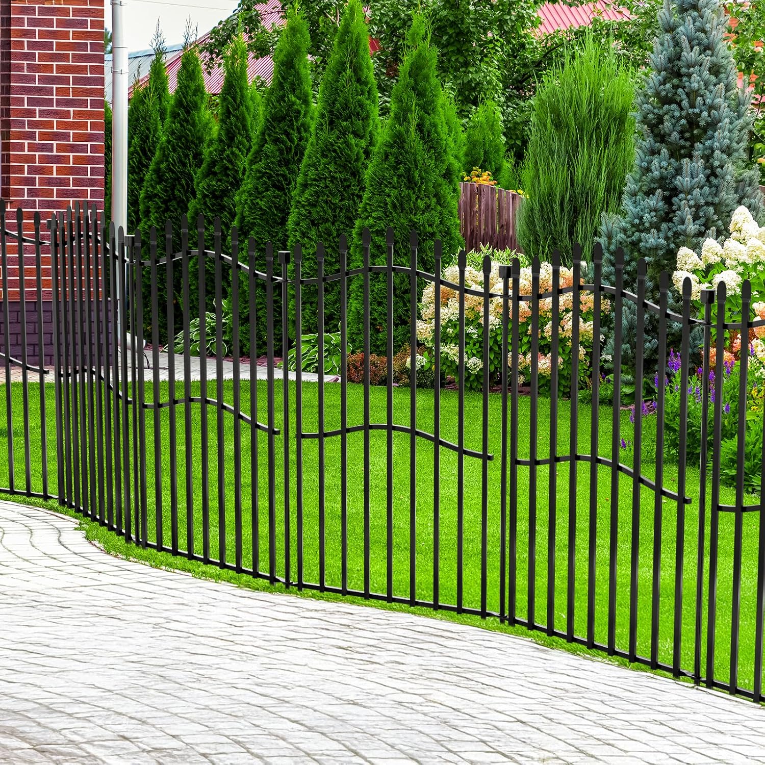 10 Panels Tall No Dig Garden Fence - 40in H x 22.5ft L, Reinforced Square Tube Rustproof Animal Barrier, Decorative