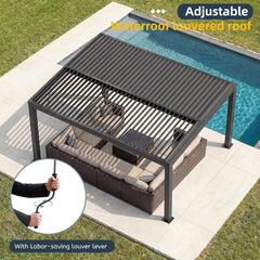 10' x 13' Louvered Pergola, Metal Patio Pergola with Adjustable Louvers Roof