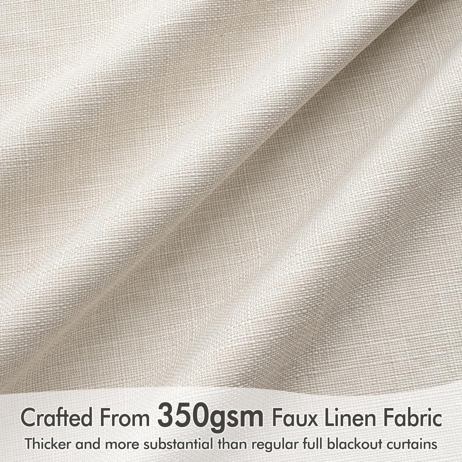 100% Blackout Curtains 2 Panels Set, Cream Thick Faux Linen Black Out Curtain Room Darkening Pleated