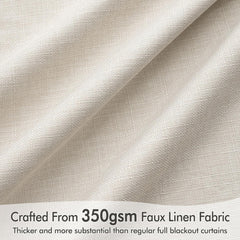 100% Blackout Curtains 2 Panels Set, Cream Thick Faux Linen Black Out Curtain Room Darkening Pleated
