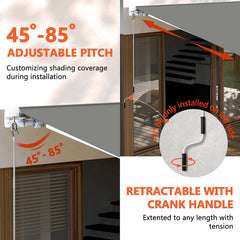 10'x8' Awnings , Manual Awning with Aluminum Frame, Retractable Awning Sunshade Window Door Shelter with Adjustable